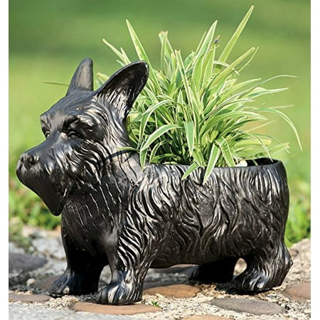 Ebros Black Scottish Terrier Dog Garden Pot Planter Statue 12.5