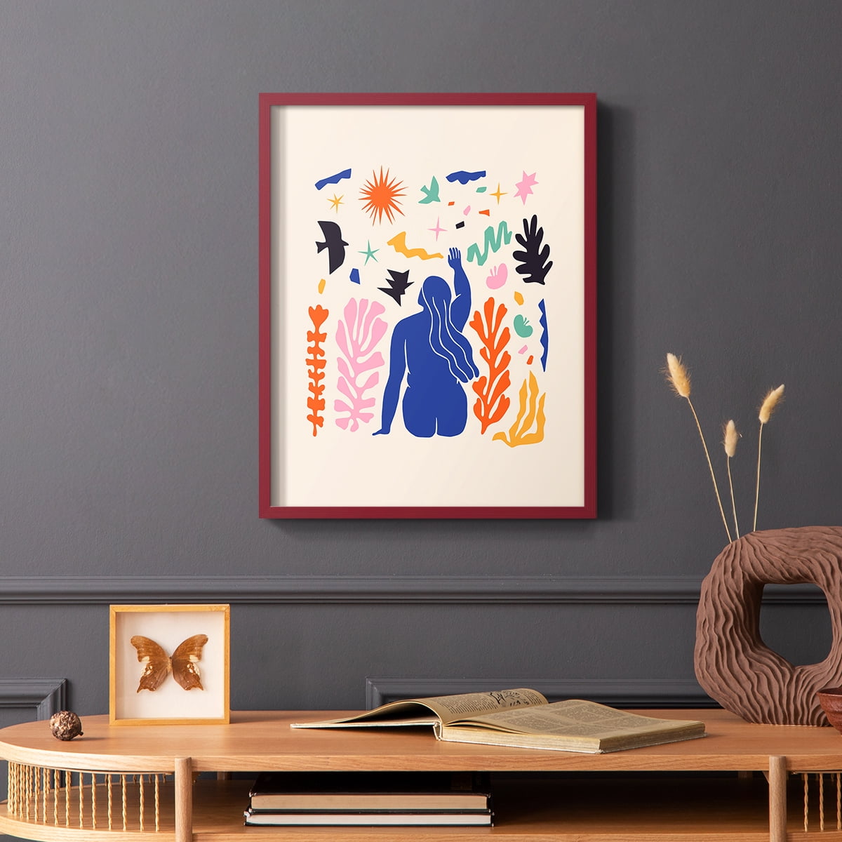 Matisse CDXLVI in Red Solid Wood Framed Print No Nail Hanging