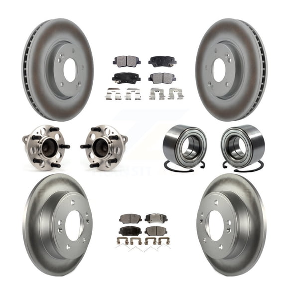 Transit Auto Front Rear Wheel Hub Bearings Assembly Coated Disc Brake Rotors and Semi-Metallic Pads Kit (10Pc) for Car 2017 Kia Forte Koup Turbocharged - Left Right Side (Driver Passenger) KBB-107858