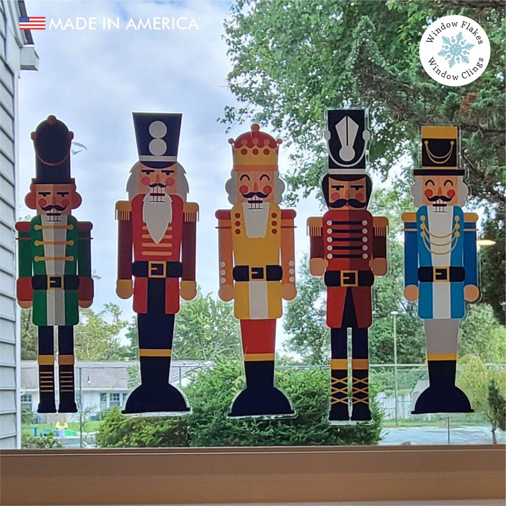 22.5" / XL - Set of 5 Christmas Nutcracker Window Cling Decals Vinyl Holiday Decorations. Home Decor. Made In America.