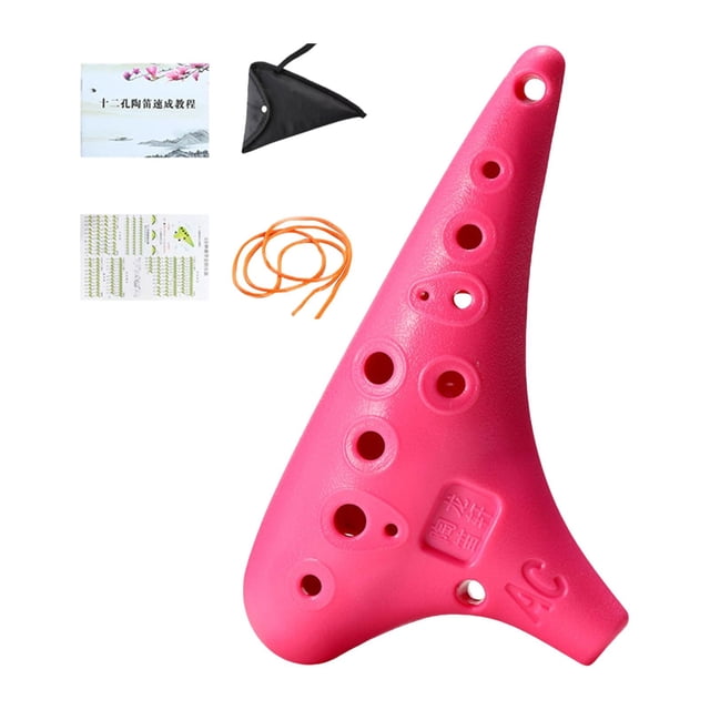 Ocarina de 12 agujeros con bolsa de almacenamiento, práctica y portátil, instrumento de ocarina C para niños, ideal para principiantes y amantes Rosa