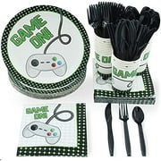 BRB Group _ 24 Video Game on Party Supplies, 144pcs Gamer Theme Paper Plates, Napkins, Cups and Cutlery Set for Boy Birthday