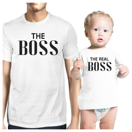 

The Real Boss White Funny Matching Tees Gifts For Dad and Baby Girl