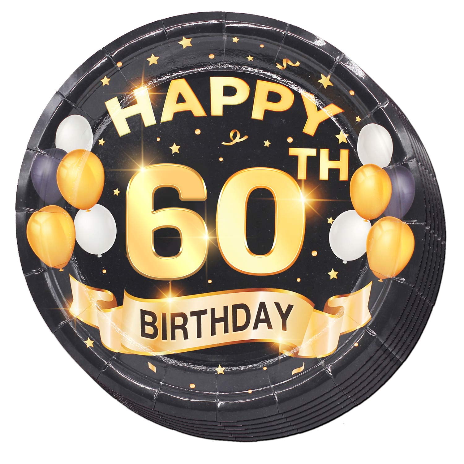 60th Birthday Plates Black and Gold Dessert, Buffet, Cake, Lunch