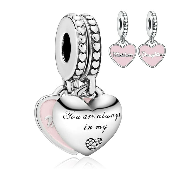 NINGAN 925 Sterling Silver Mother and Daughter Hearts Dangle Charm for Women Moment Bracelet Necklace Pendant