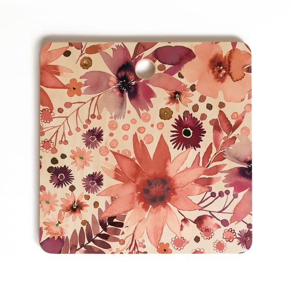 Society6 Ninola Design Rustic Flowers Organic Holiday Square Cutting Board