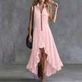thumbnail image 5 of VBVC Women's Sleeveless Zip Up High Low Maxi Dress , Summer Stand Collar Ruffle Hem Dress For Women , Ladies' Flowy Boho Dress with Pockets,Pink,S-2XL, 5 of 8