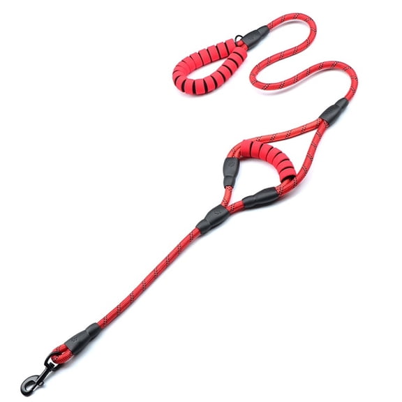 Heavy Duty Double Handle Dog Leash - 5 FT, Padded & Reflective, Rope for Small to Large Dogs,for Control Safety Dog Training Leash (red)