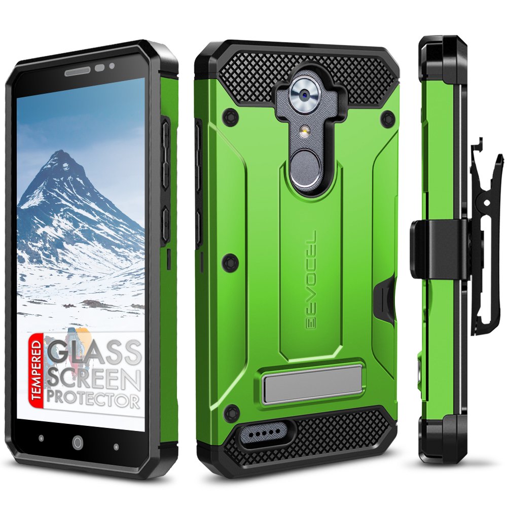 ZTE MAX XL Case, Evocel [Glass Screen Protector] [Belt Clip Holster