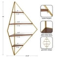 thumbnail image 2 of Kate and Laurel Melora Mid-Century Modern Corner Shelf, 24 x 38 x 17, Walnut and Gold, Glamorous Floating Corner Shelving with Four Shelves and Unique Geometric Shape, 2 of 7