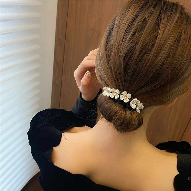 Grofry Faux Pearl Flower Half Ball Hairpin Meatball Head Hair Device Jewelry Accessories for Ceremony 3