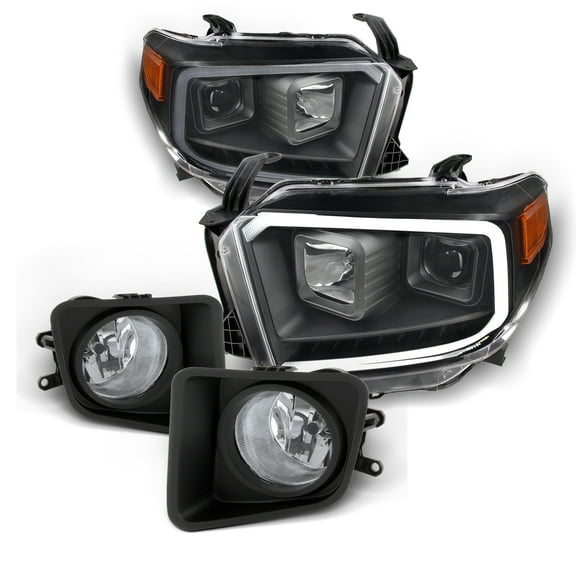 AKKON - For 2014-2021 Toyota Tundra Light Tube Black Bezel Projector Headlights   Clear Fog Lamp Assembly