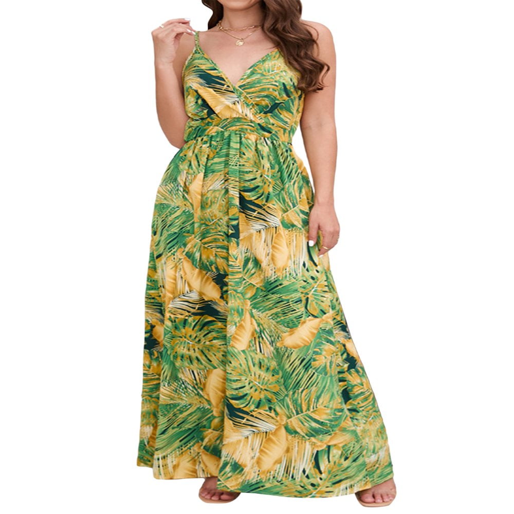 Womens Sleeveless V Neck Spaghetti Strap Beach Boho Tropical