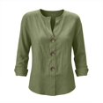 thumbnail image 7 of Women V Neck Button Down Blouse, Roll-Up Long Sleeve Linen Tops Daily Casual Dressy Shirt, 7 of 7