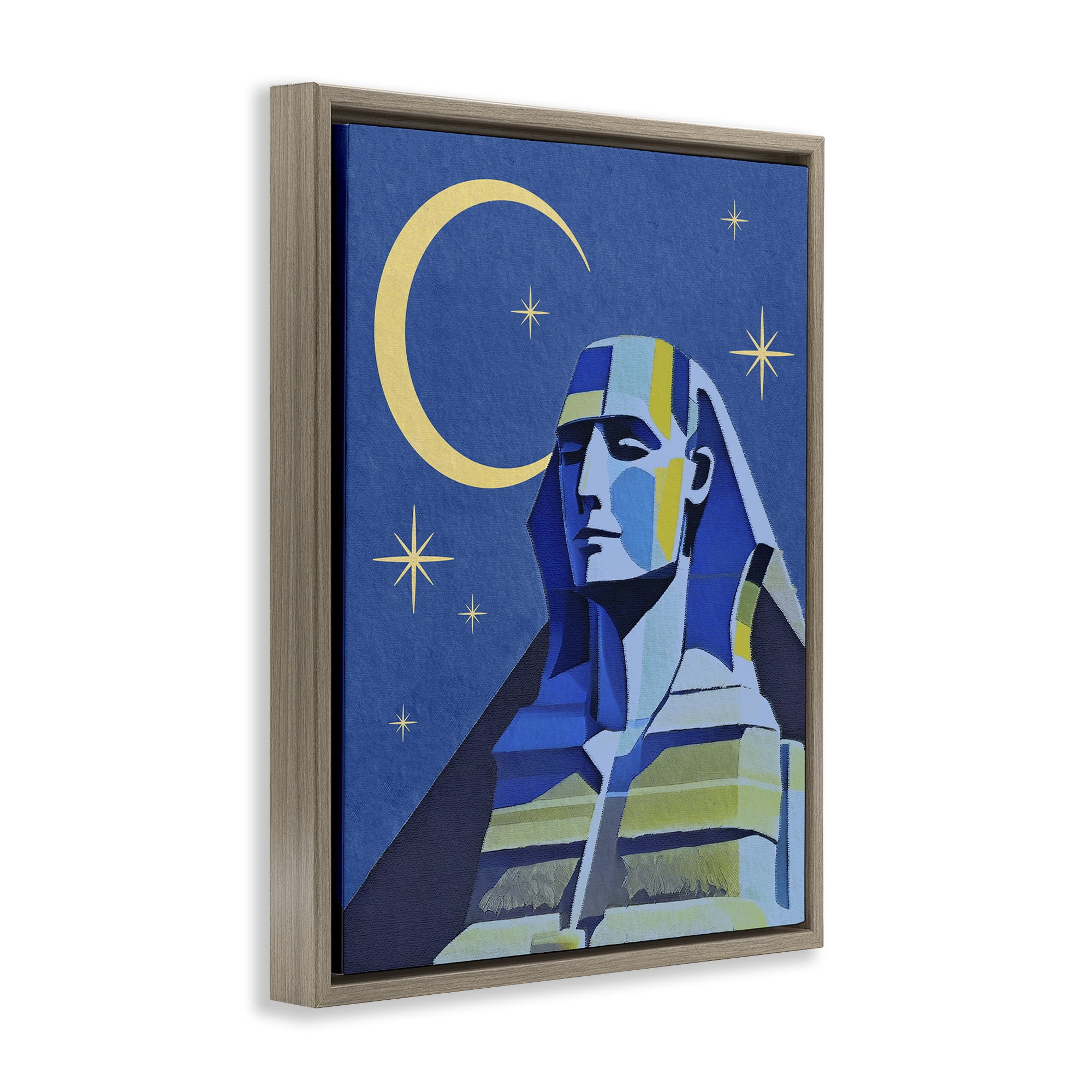 Stupell Industries Sphinx with Moon Buildings & Architecture Painting Brown Floater Framed Canvas Art Print Wall Art, 17 x 21