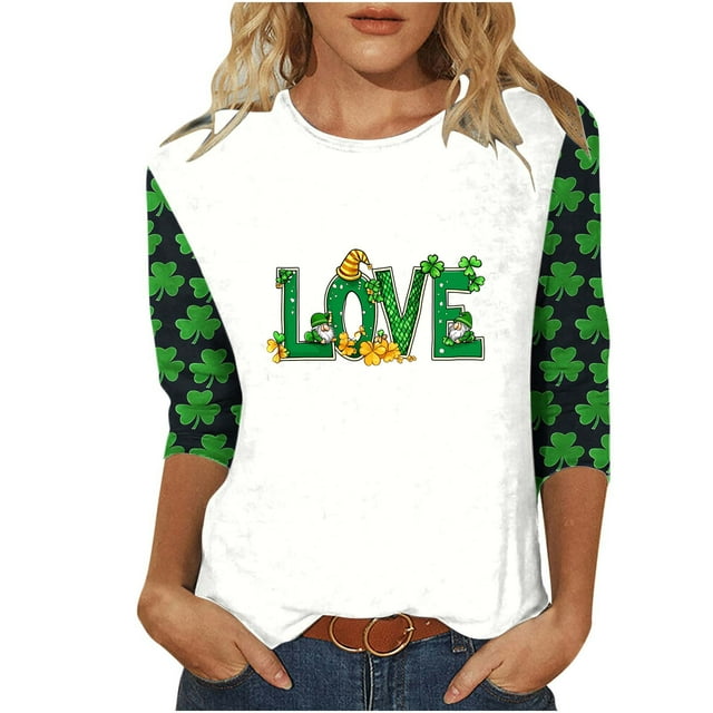Camiseta de Cuello Redondo de Impresión Casual de Manga Superior de 3/4 de las Mujeres, Poliéster Ligero para la Fiesta de Verano de Primavera Y Diario