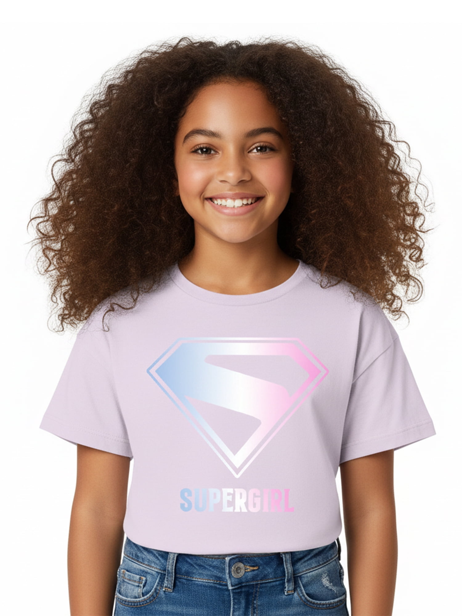 Supergirl Girls Shield Graphic Tee with Short Sleeves, Sizes 4-16
