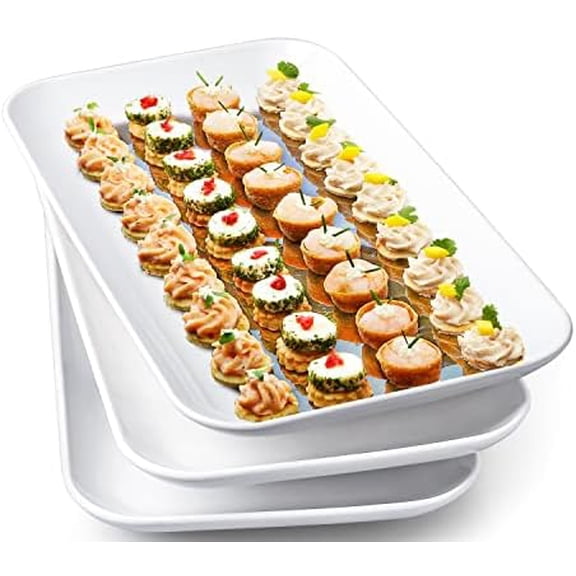 Large Serving Platter Set 14 inch Widened Large Serving Tray, White Rectangular Plates, Serving Platters for Entertaining, Serving Trays for Party, Oven Safe Dinnerware, Set of 3$$
