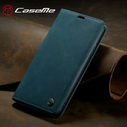 CaseMe Wallet Case Anti-Fall Retro Handmade Leather Magnetic Flip case Card Slot for iPhone 11 Pro (Blue)