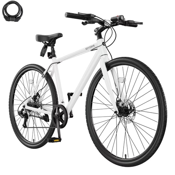 Lilypelle 700C City Road Bike，8-Speed Hybrid Bike w/ LED Headlight, Aluminum Frame , Fits Rider 5'7″ - 6'1″, Unisex, Adult