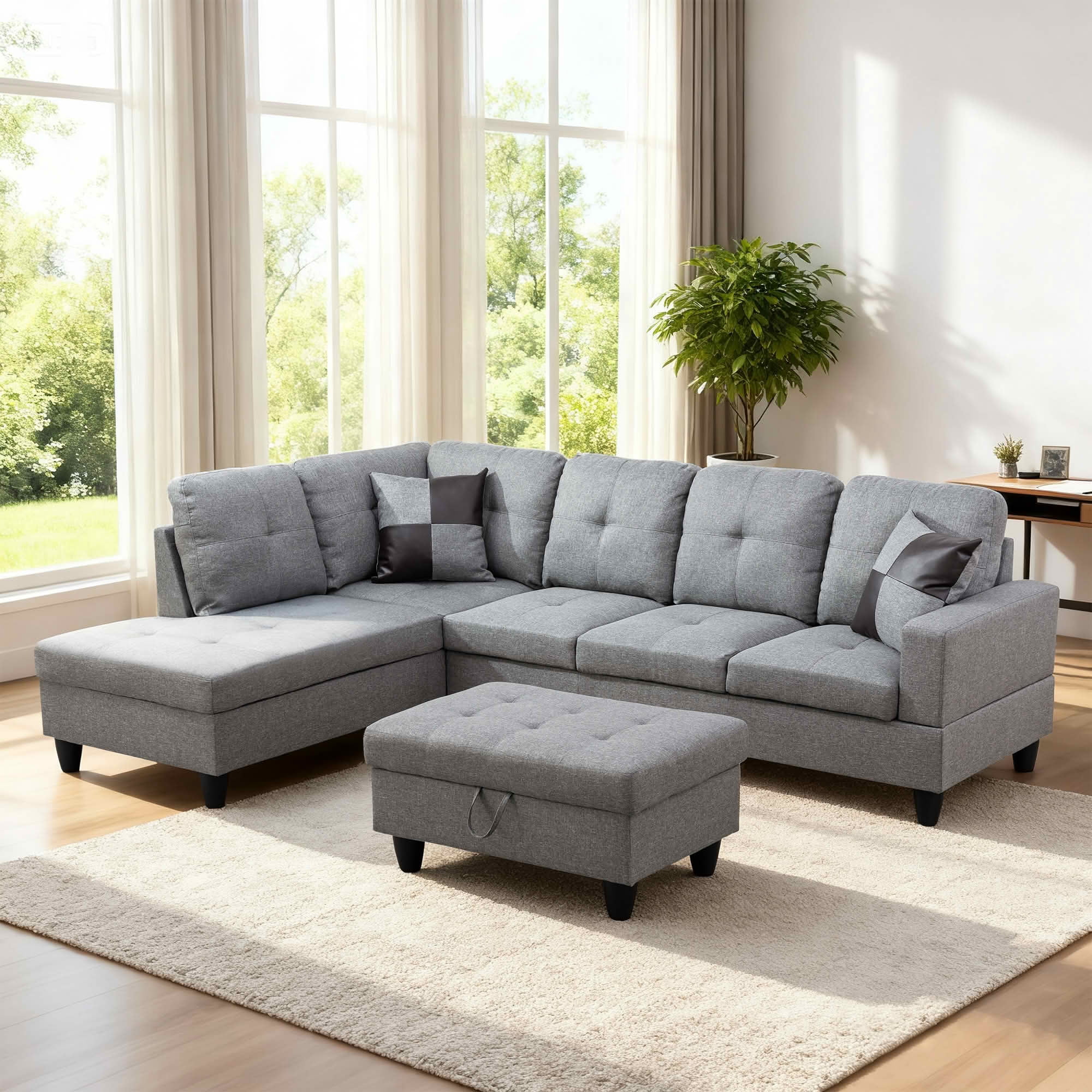 MAYEERTY Modern Adult 3-Piece Couch Living Room Sofa Set，Grey