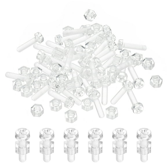 Uxcell M3x12mm Clear Acrylic Screws and Hex Nuts Kit, PC Plastic Phillips Round Head Bolts, Transparent 30 Set