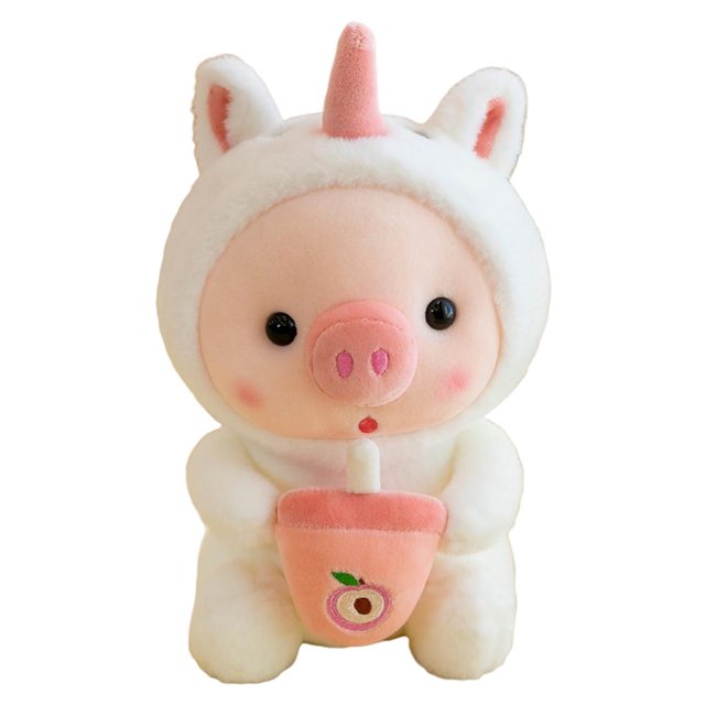 Juguete de peluche de cerdo de 9,8 pulgadas con taza de té de leche, muñeco de peluche suave y lindo, juguete decorativo para niños para cama, sofá y sofá