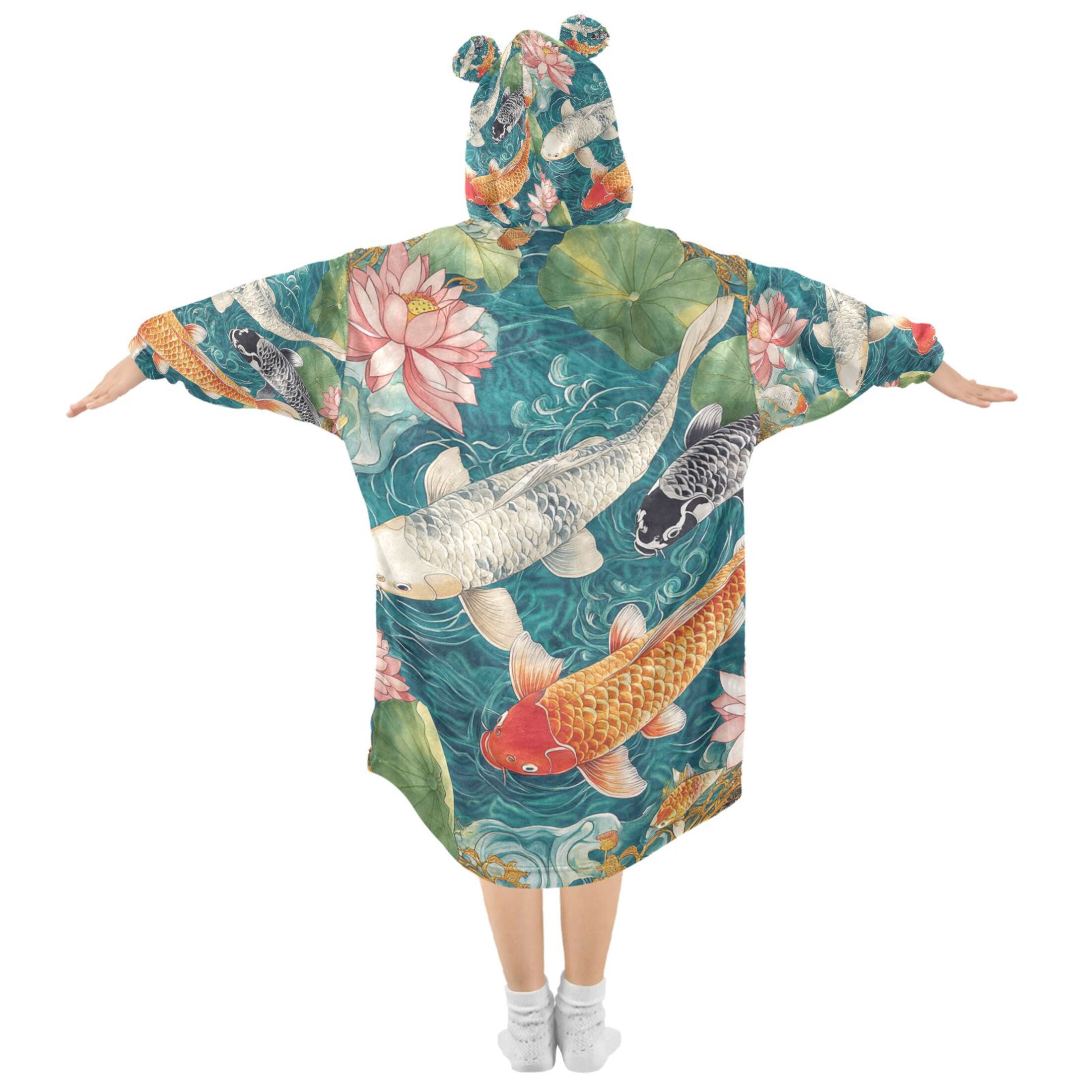 YAZAOO Kids Wearable Blanket Hoodie Warm and Cozy Koi Harmony Flannel Sweatshirt