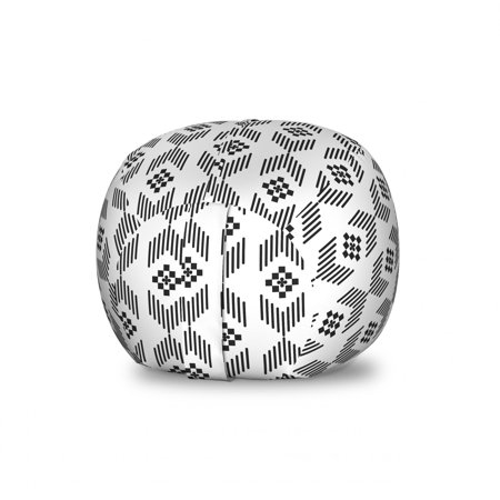 Ethnic Storage Toy Bag Chair  Sqaures Pattern with Stripes Abstract Classic Oriental Motif Arrangement  Stuffed Animal Organizer Washable Bag  Small Size  Black and White  by Ambesonne