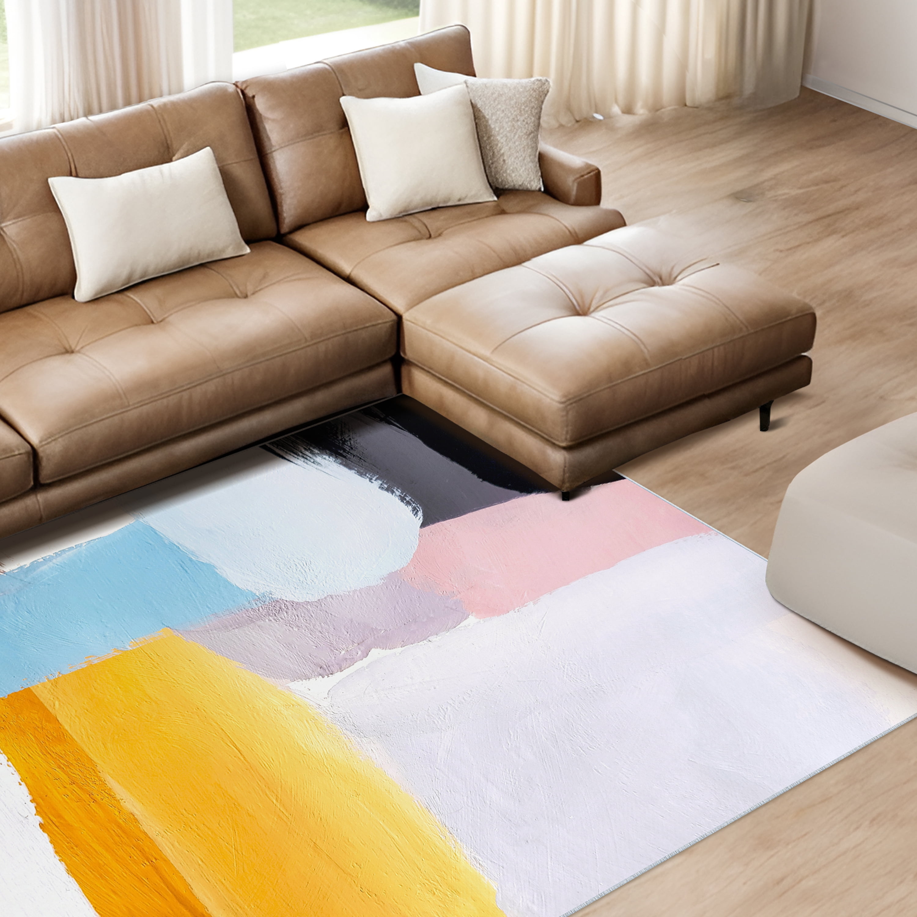 Vibrance I Washable Color Blocks Art Area Rug size 5'x8', Power-loomed, Heavenly Softness with Non-Slipping Backing