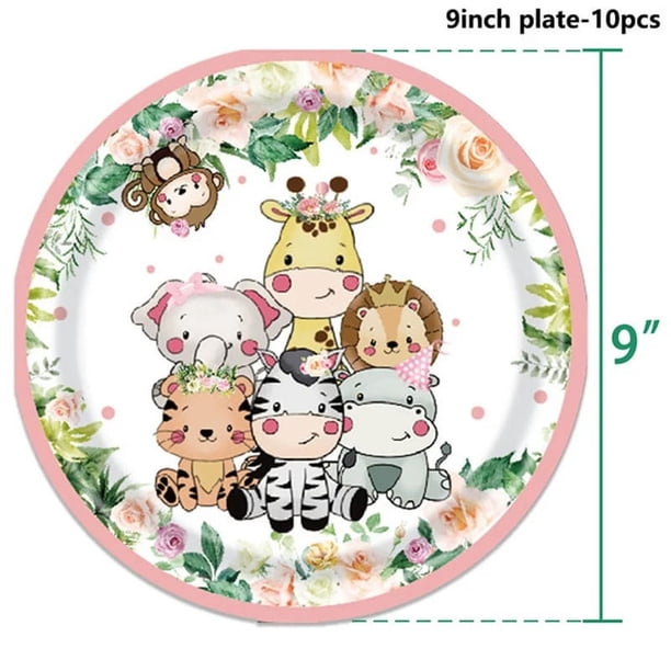 Decoraciones de fiesta de animales salvajes con tema de jungla de Safari para niños y niñas, suministros de fiesta de cumpleaños, vajilla desechable, telón de fondo, plato y taza