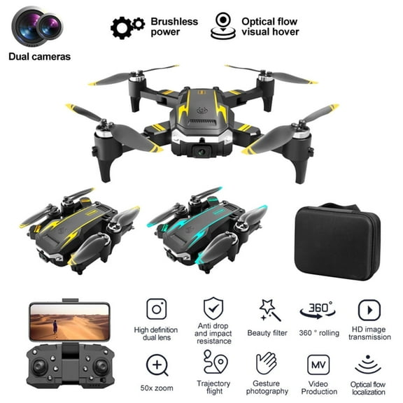 Drone with HD Camera, RC Airplanes, Brushless Motor ,Four-Sided Obstacle Avoidance Fixed Height, ,Four-Axis Aircraft  ,for Adults and Kids, 3Battery.Yellow