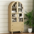 thumbnail image 1 of Arched Kitchen Pantry Cabinet,70" Tall Wood Storage Cabinet with 2 Glass Doors, 4 Shelves and 2 Drawers(Wood color), 1 of 10
