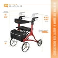 thumbnail image 3 of Rhythm Healthcare Crescendo Rollator 4 Wheel Walker with Backrest, Matte Red, 3 of 6