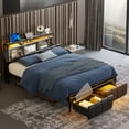 thumbnail image 4 of Bestier Full Size Platform Bed Frame with 2 Dust-proof Storage Drawers, Upholstered PU Leather Headboard with Hidden Compartment, Integrated Led Lights & Charging Station, Black, 4 of 12