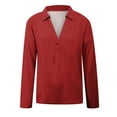 thumbnail image 4 of IROINNID Shirt for Women Summer Long Sleeve Blouse Turn-down Lapel Casual Basic Tops T-Shirt,Red, 4 of 5
