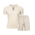 thumbnail image 4 of Eres Más Que una Prueba Puntuación Camisa Hombres Moda Cordón de Color Sólido Manga Corta Blusas con Cuello en V Conjunto de Cintura Elástica, 4 of 7