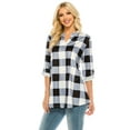 thumbnail image 5 of Haute Edition Women's Pattern and Solid 3/4 Roll Tab Sleeve Tunic Blouse Top, 5 of 6
