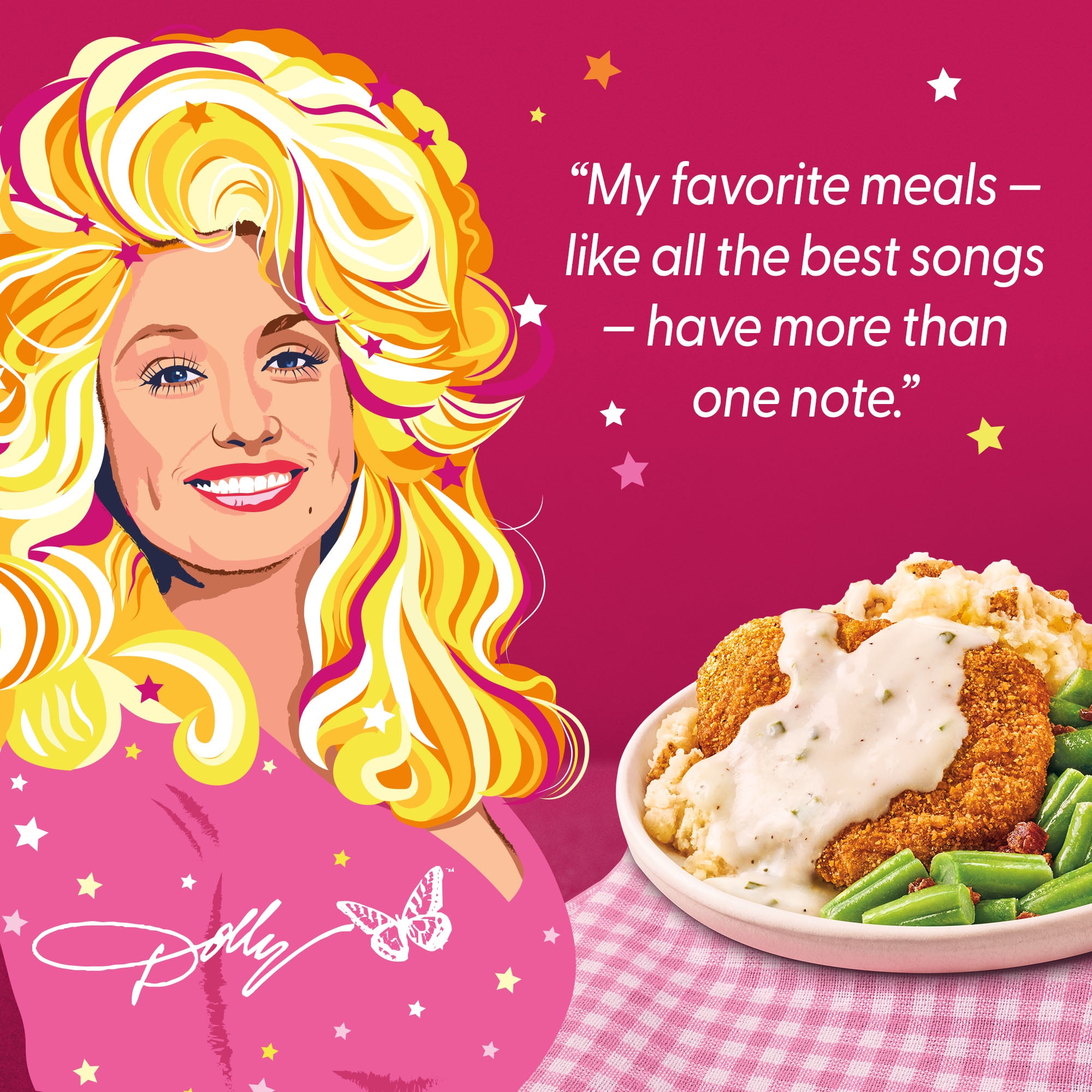 Dolly Parton's Country Fried Steak With Mashed Potatoes, Green Beans, With Bacon, 12 oz. (frozen)