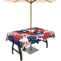 4th of July Tablecloth with Umbrella Hole and Zipper American Flags Balloon Outdoor Tablecloths 60x102 Table Cloths Patriotic Stars Blue Red Stripes Patio Table Cloth Cover for Independence Day Garden