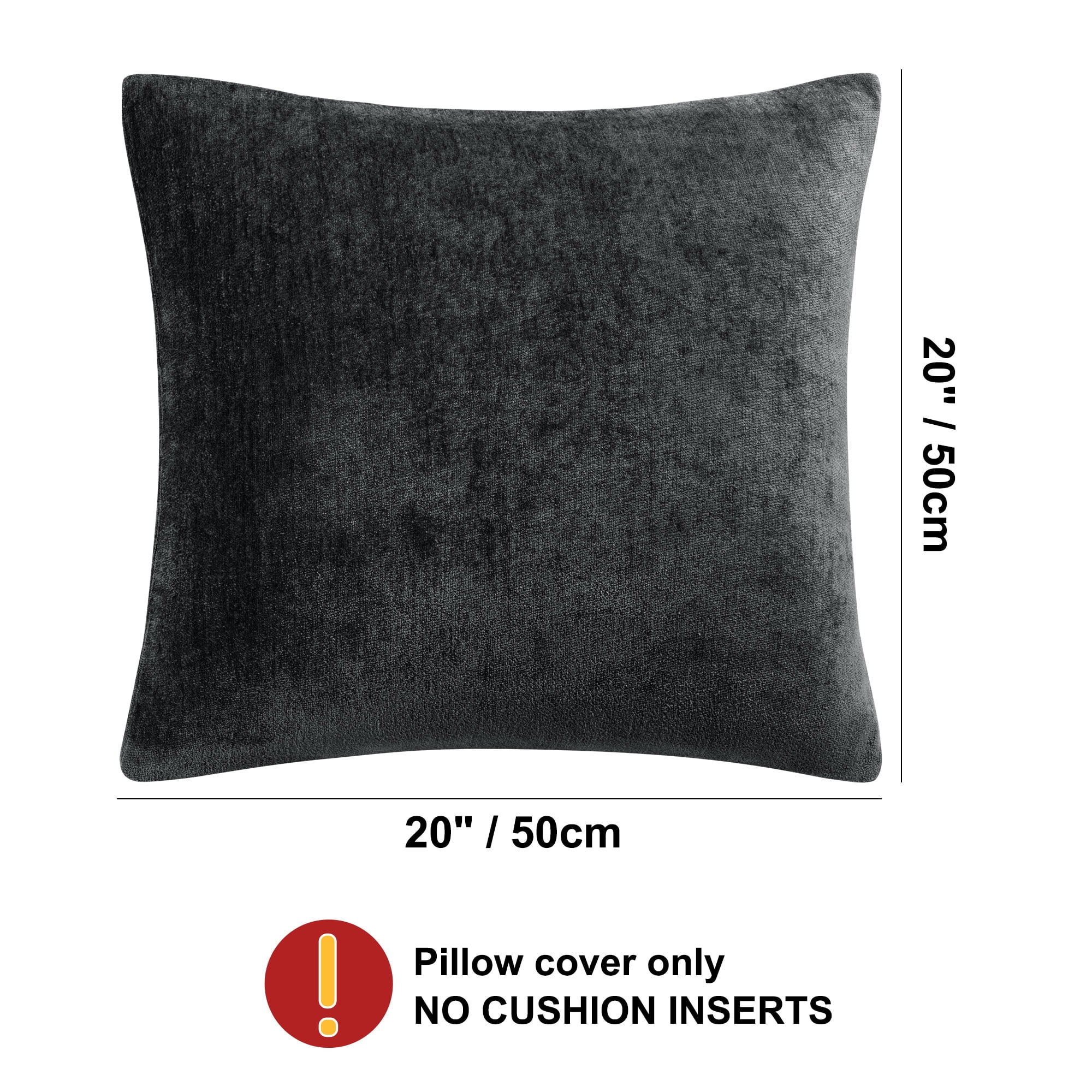REGALWOVEN Set of 2 Chenille Throw Pillow Covers, Soft Decorative Cushion Covers Black 20x20 Inch