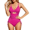 thumbnail image 1 of VJATTWR Womens Bathing Suits Women's Ribbed Swimsuit High Cut Bathing Suit V Neck Monikini, 1 of 9