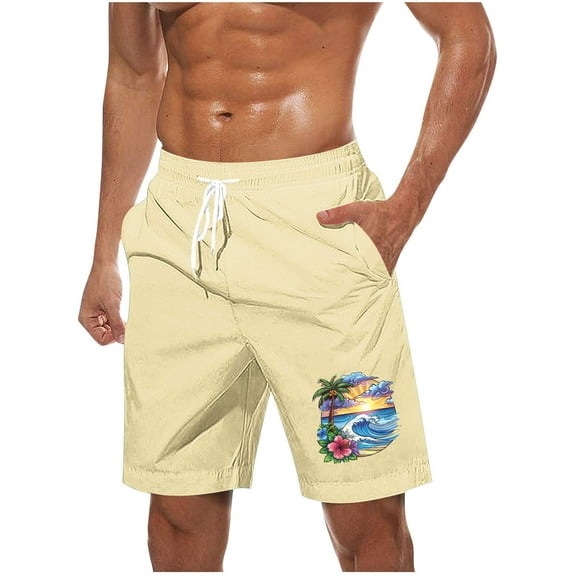 Timoontee Mens Cartoon Print Casual Shorts Elastic Waist Contrast Drawstring Side Pocket Design Soft Fabric for Summer Outings Beige XXXXXL