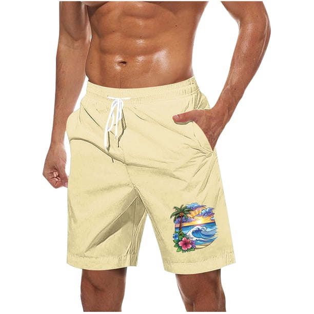 Pantalones Cortos Casuales para Hombre Imprimir con Bolsillos Pantalones de Playa de Cintura Elástica, Pantalones Cortos de Cintura Elástica para Hombre