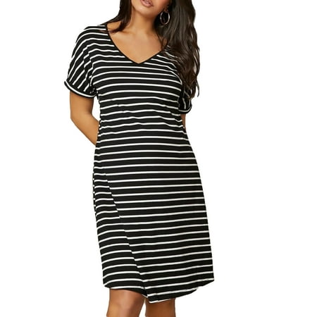 

Maternity Clothing Casual Striped Tee V neck Black and White Dresses S