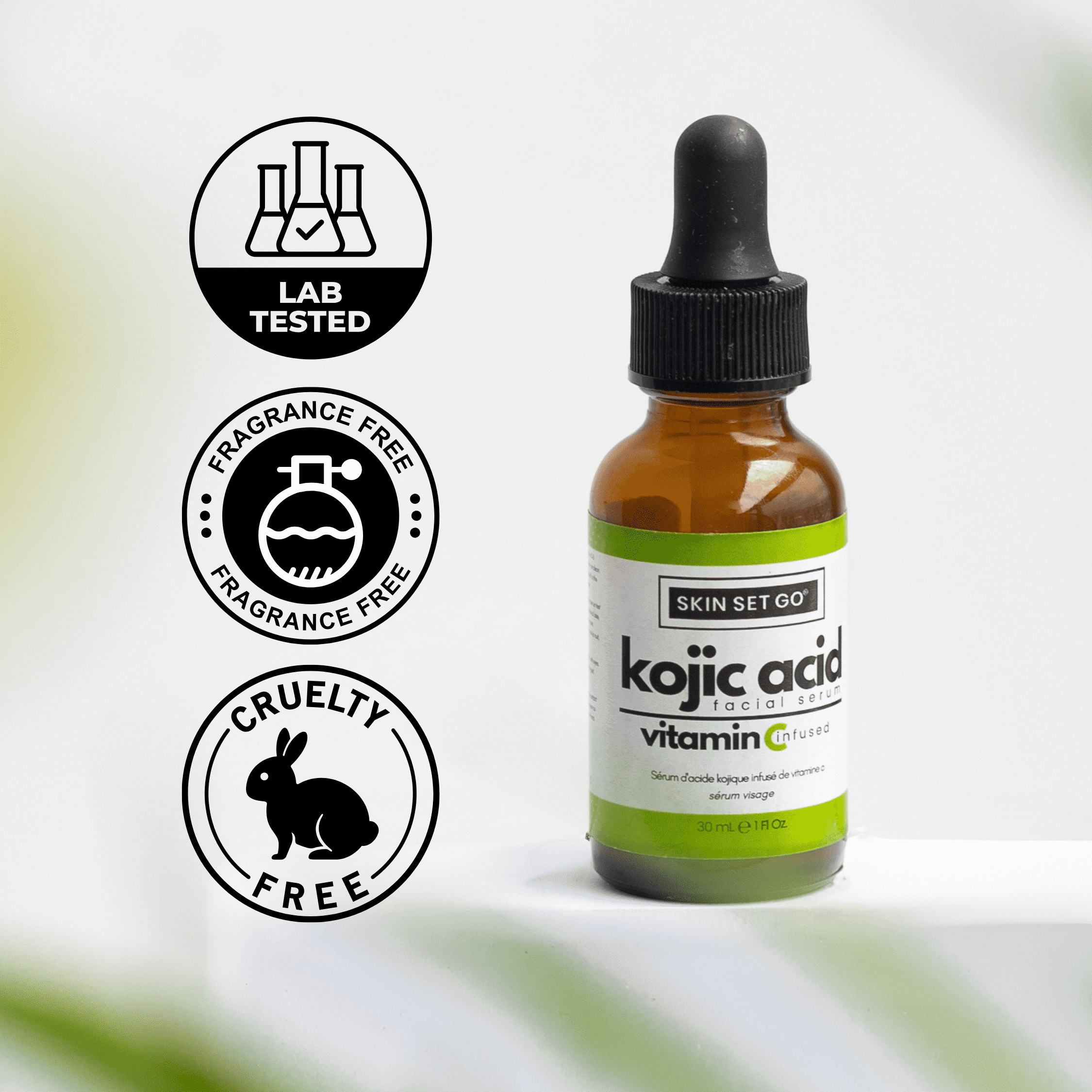 Skin Set Go Kojic Acid Serum, Lightweight Skin Brightening, Vitamin C, AHA, BHA, 1oz