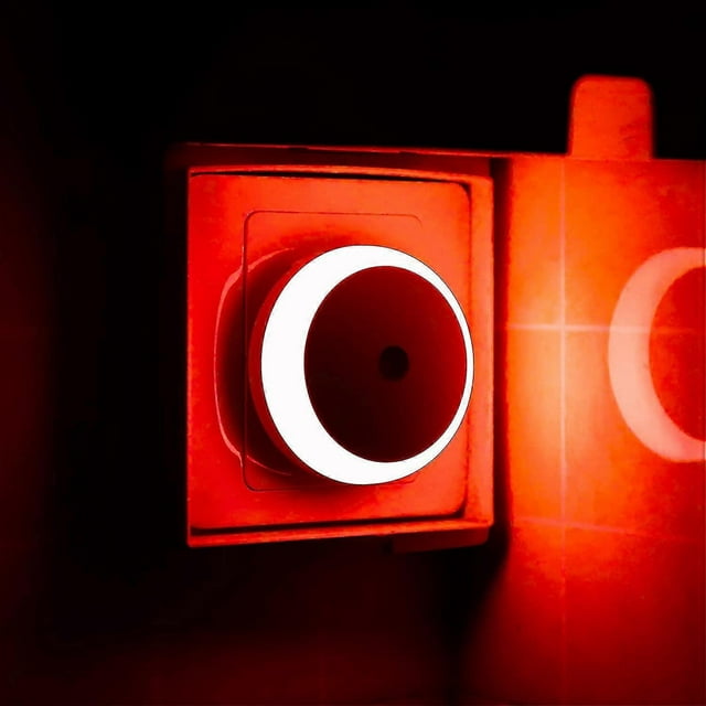 Red Night Light, LED Night Light with Plug, Round, Light Sensor, Energy Efficient, Set of 2