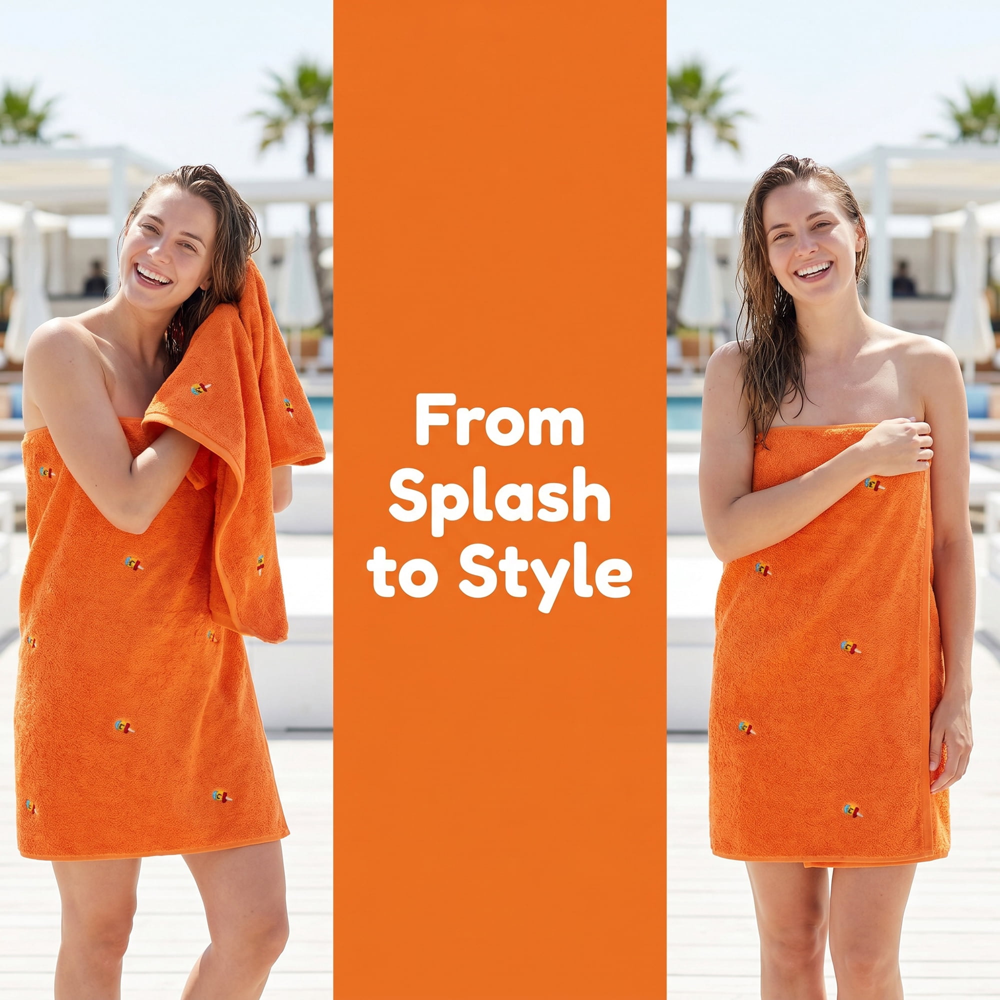 Unique Bargains Plush Bath Towel 2 Pack Popsicle Orange/White 55" x 28"