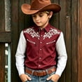 thumbnail image 2 of KHONTS Boys Kids Western Cowboy Shirts Collared Button down Long Sleeve Tops Summer Vacation Tees,Size 6-15 Years Wine 170, 2 of 4