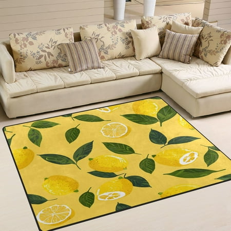 Area Rug Indoor 63 x48 Non-Slip Wear Resistant Floor Mats Soft Large Carpets for Living Room Bedroom Home Decor Washable Rug Yellow Lemons Pattern